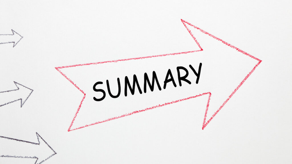 赤い矢印の中にSUMMARYと書かれた手書きイラスト