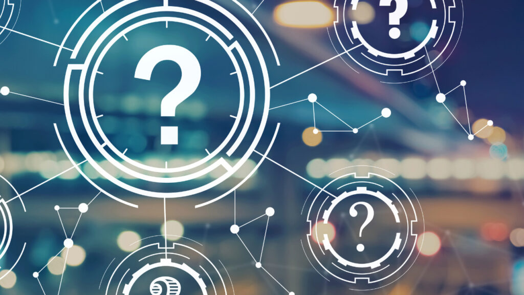 デジタル背景にはてなマークが浮かぶFAQイメージ